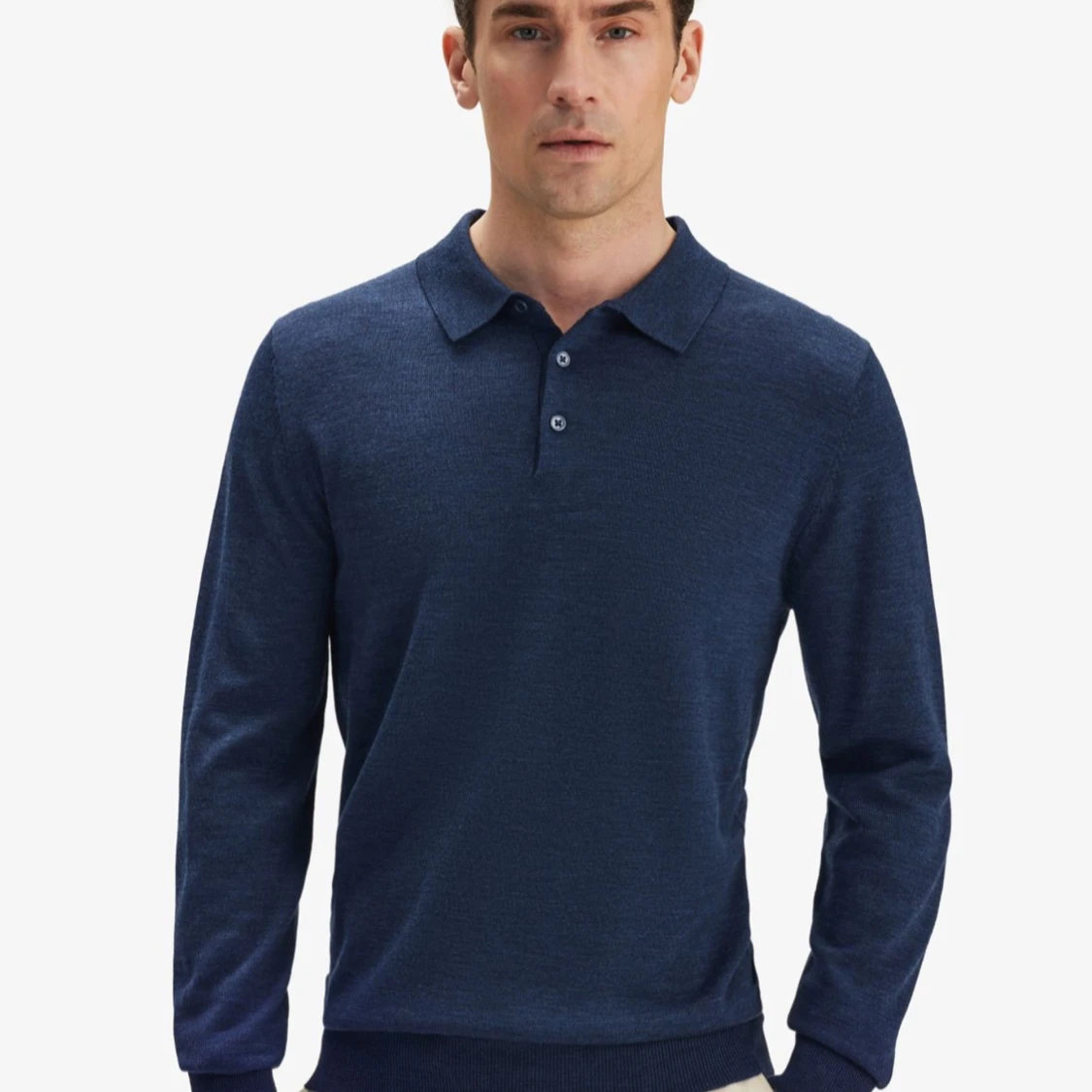 Mörkblå pikétröja i ull från John Henric - 2