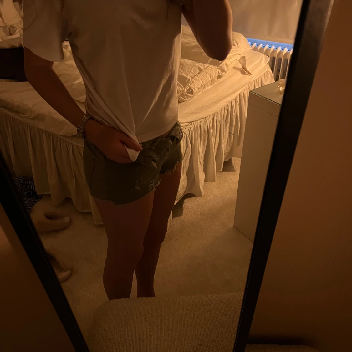 Olivgröna jeansshorts - 1