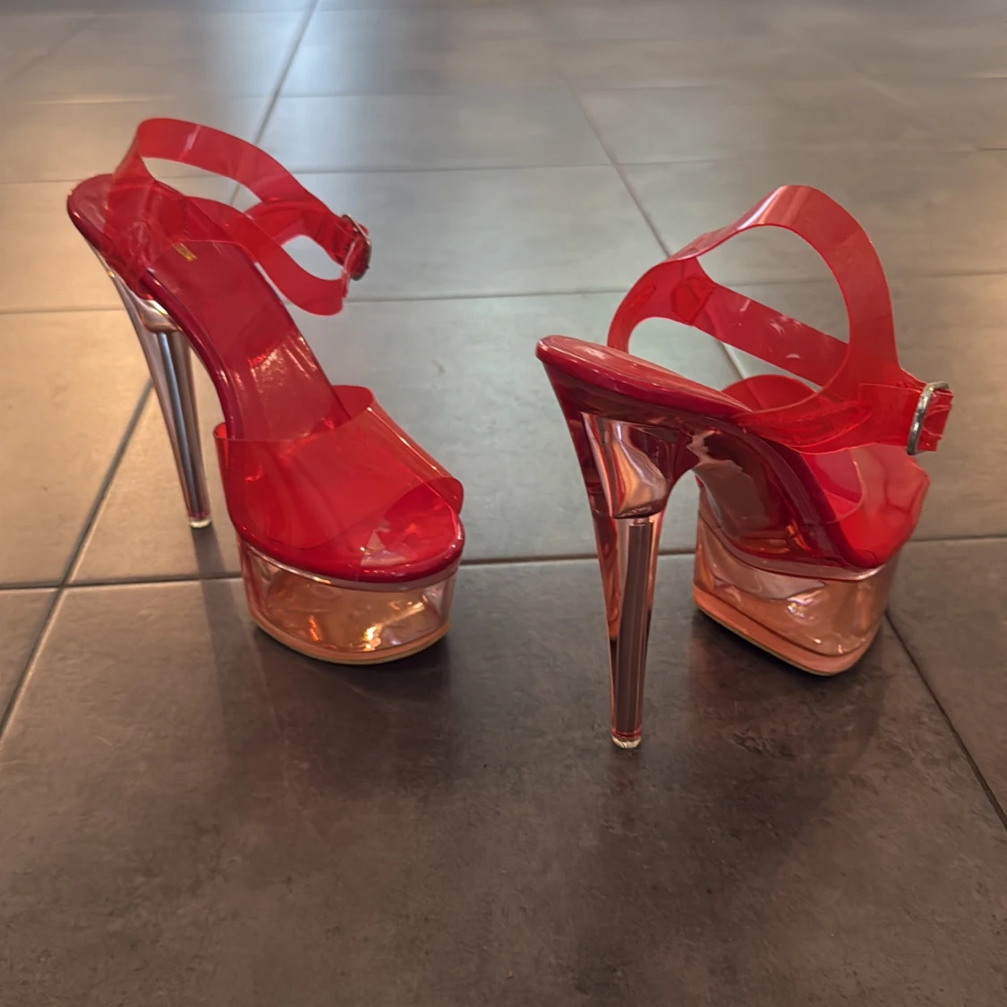 Röda platåklackar 15cm klack - 4