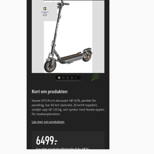 Navee GT3 Pro-S elscooter NE1678 - Navee GT3 Pro-S elscooter med 60 km räckvidd, 20 km/h toppfart och stöd för upp till 120 kg. Synlig display, robust konstruktion och viss användning syns på hjul och ram. Perfekt för pendling och stadsresor. Laddas via app och har tydlig batteriindikator.