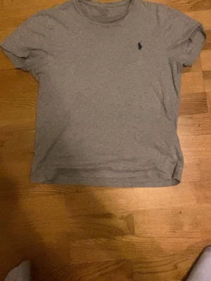 Grå t-shirt från Polo Ralph Lauren - Klassisk grå t-shirt från Polo Ralph Lauren med blå broderad logga på bröstet. T-shirten har rund halsringning och korta ärmar. Tillverkad i mjuk bomull för en skön känsla och enkel stil.