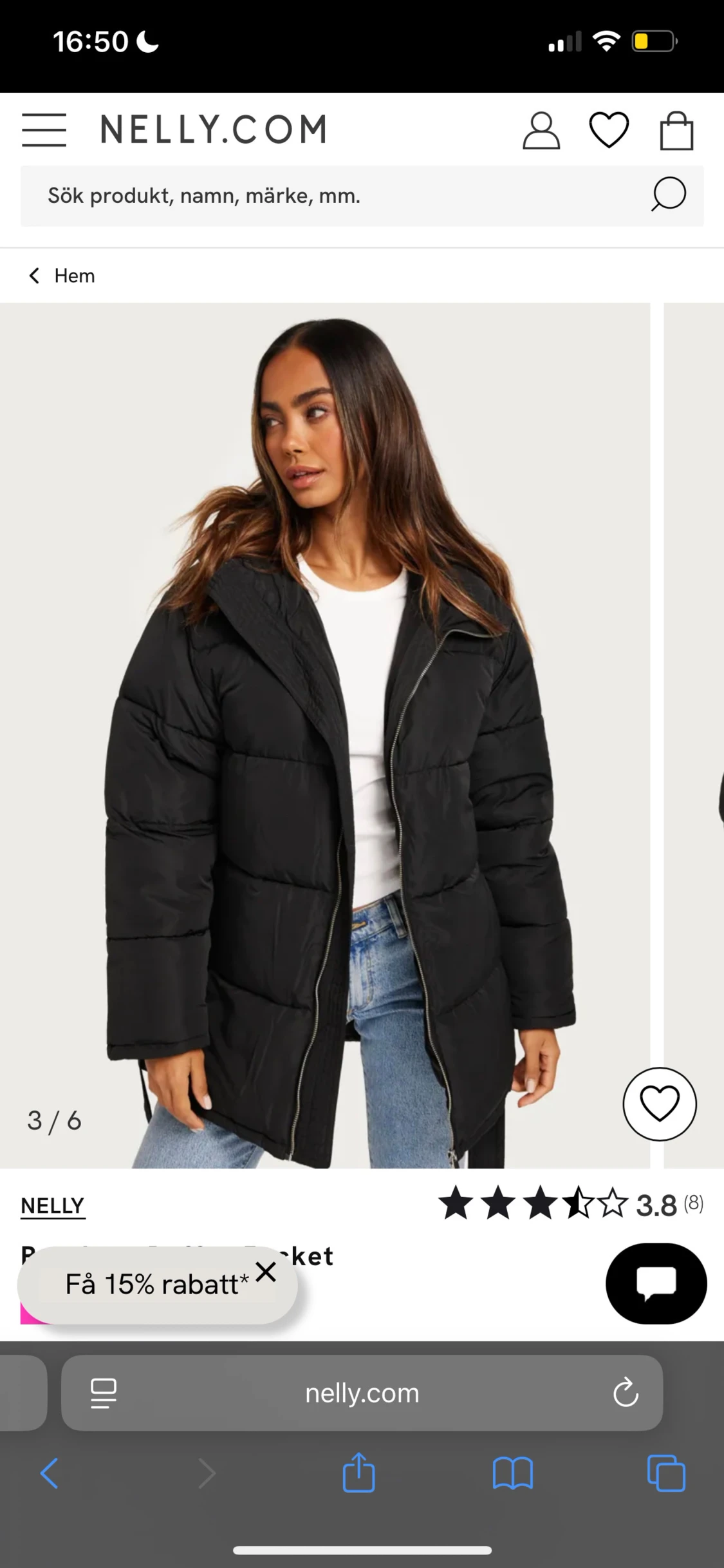 Svart pufferjacka med huva från Nelly - 2