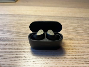 Jabra Elite 5 true wireless in-ear hörlurar (titan  svart) - * Used since 2024 - in a really good condition.  * Fits really good in ear,  * Quite good noise cancelling,  * High level of sound quality, * Currently battery up to 10 hours of play time with case charged.  One of the best of its generation, you can read some reviews here: https://www.elgiganten.se/product/tv-ljud-smart-hem/horlurar-tillbehor/horlurar/jabra-elite-5-true-wireless-in-ear-horlurar-titan-svart/492737#reviews