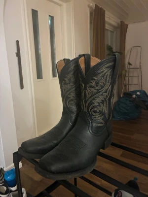 Ariat cowboy boots  - Säljer nu mina sparsamt använda ariat boots som inhandlades nya för ett par månader sedan men kanske använda 10 ggr. Bootsen har dragflikar upptill för enkel påtagning. Perfekt för dig som vill sticka ut med westernstil.                 Storlek 9D vilket motsvarar 42 i vanlig storlekens normal bredd. Dem är stora i storleken så passar perfekt för mig som annars har 43 i skor. 
