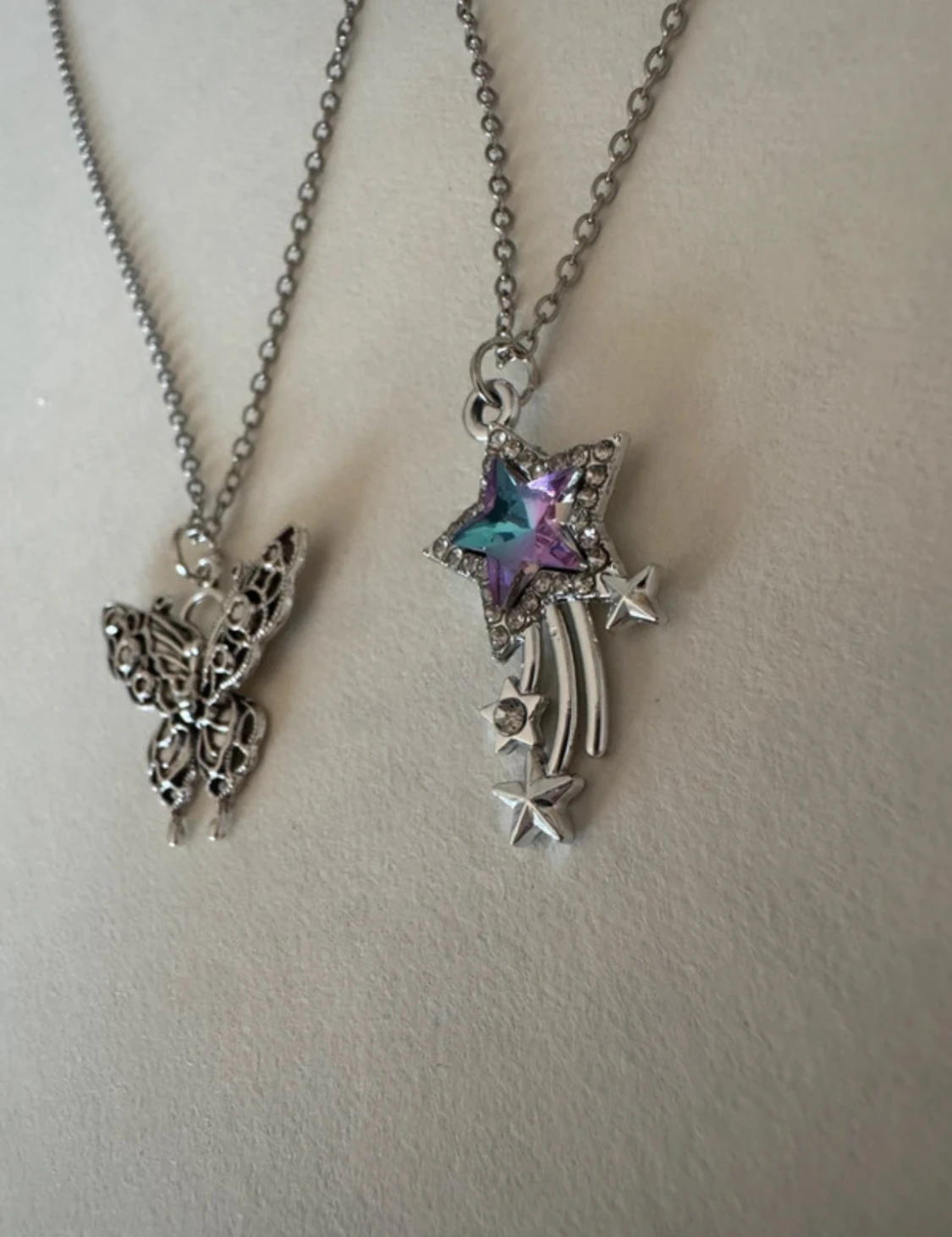 Silverhalsband x2 fjäril + stjärnfall - 2