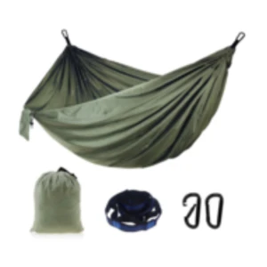 2st Hängmattor med tillbehör - Grön hängmatta i slitstark nylon, komplett med förvaringspåse, upphängningsremmar och karbinhakar. Perfekt för camping eller trädgården. Detta gäller hela 2st!!