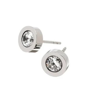 Silverfärgat Edblad smyckeset med kristaller - Snyggt Edblad smyckeset med matchande örhängen och halsband i silverfärgad metall. Båda har rund form och är dekorerade med gnistrande, klara kristaller i mitten. Perfekt för dig som gillar stilren och modern design med lite extra bling.