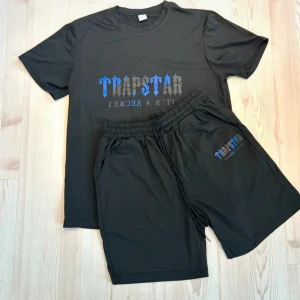 Svart Trapstar t-shirt med tryck - Svart t-shirt från Trapstar med blått och grått tryck på bröstet där det står 'Trapstar It's a Secret'. Klassisk rund hals och korta ärmar. Perfekt för dig som gillar streetwear och vill sticka ut med en snygg logga.