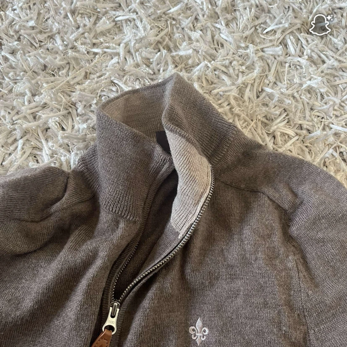 Brun stickad half zip-tröja - 1