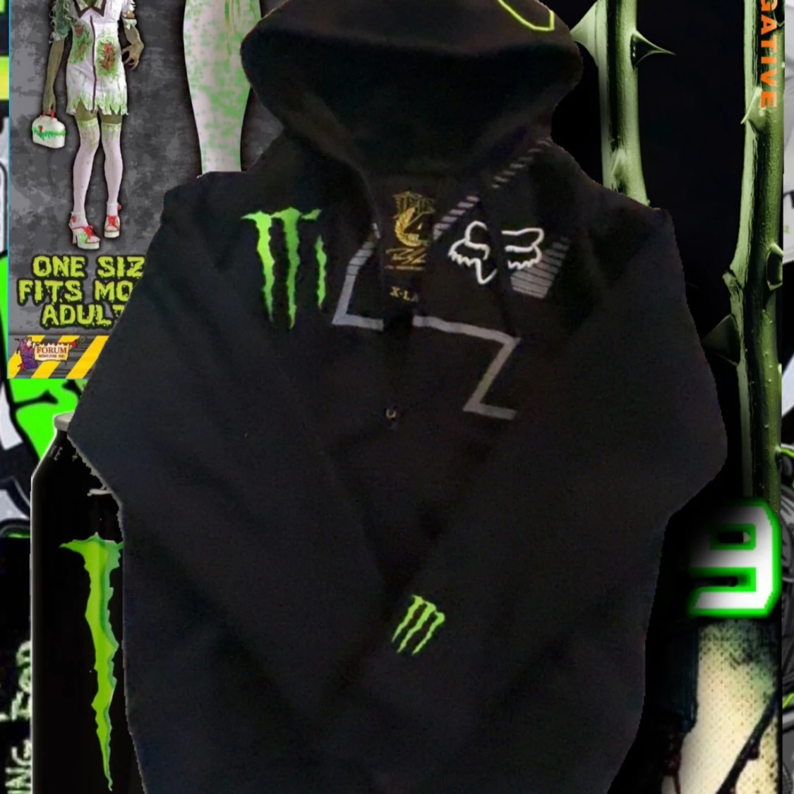 Monster x Fox svart hoodie XL