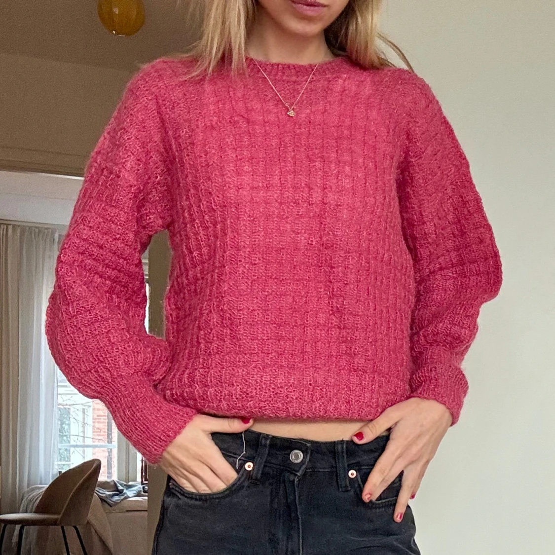 Rosa stickad tröja  - 1