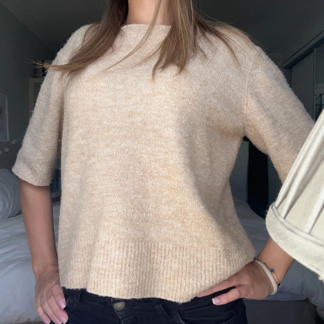 kortärmad stickad tröja 