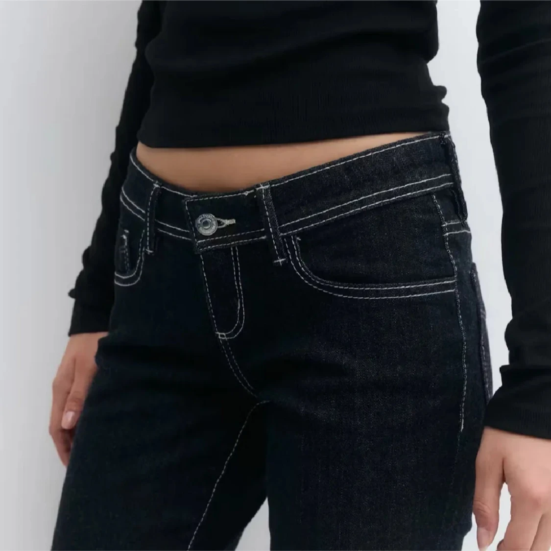 Mörkblå lågmidjade bootcut jeans - 3