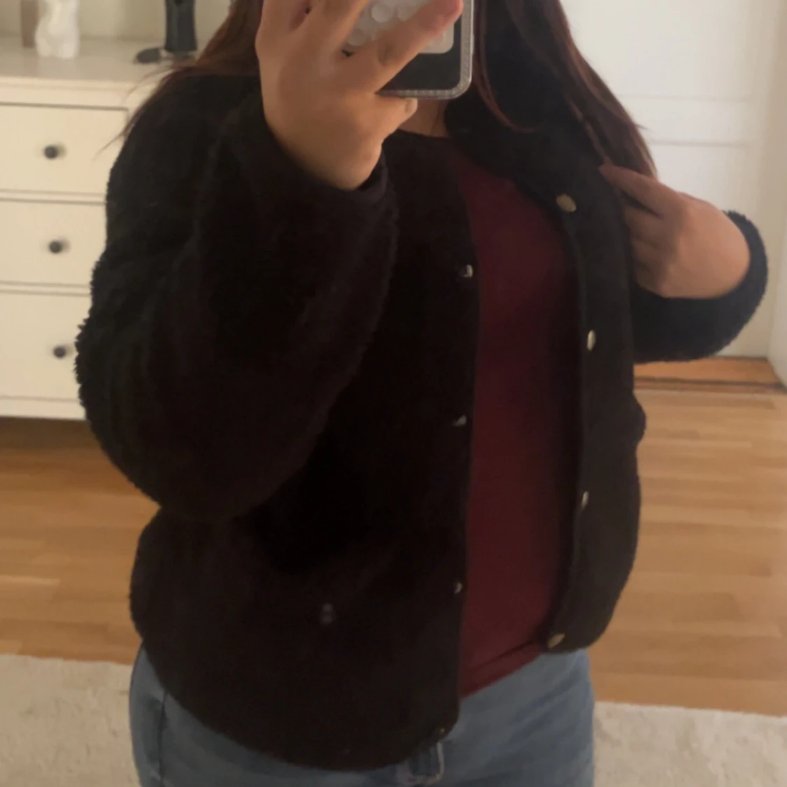 Svart teddyjacka med knappar - 1