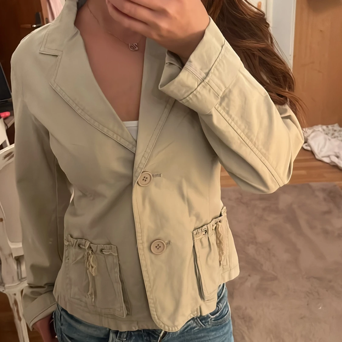 Beige kavajjacka med snörning - 2