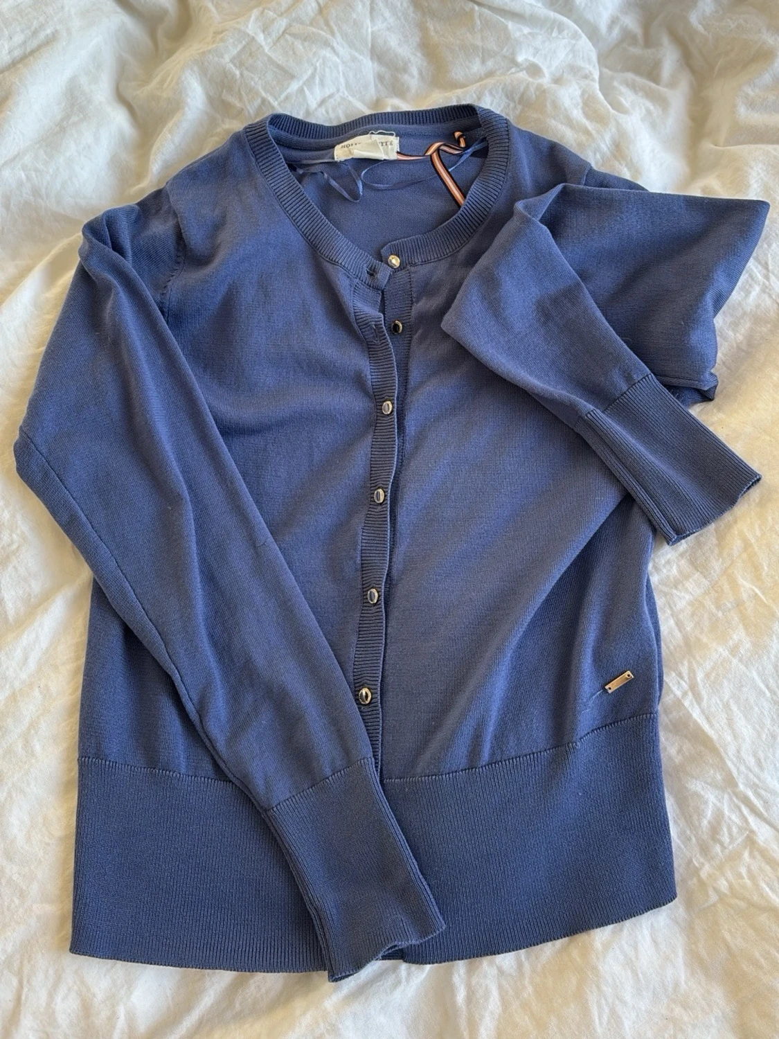 Mörkblå ribbad kofta med knappar - 2