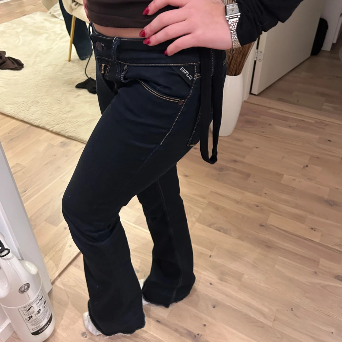 Mörkblå lowwaist bootcut jeans  - 3