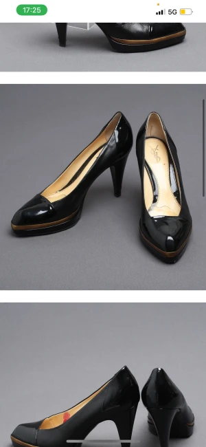 Svarta klackar från Yves Saint Laurent - Klassiska svarta pumps från Yves Saint Laurent i glansigt skinn med rund tå och hög klack. Skorna har en snygg plattform och beige innersula med YSL-logga. Perfekta för dig som vill ha en elegant och tidlös look.