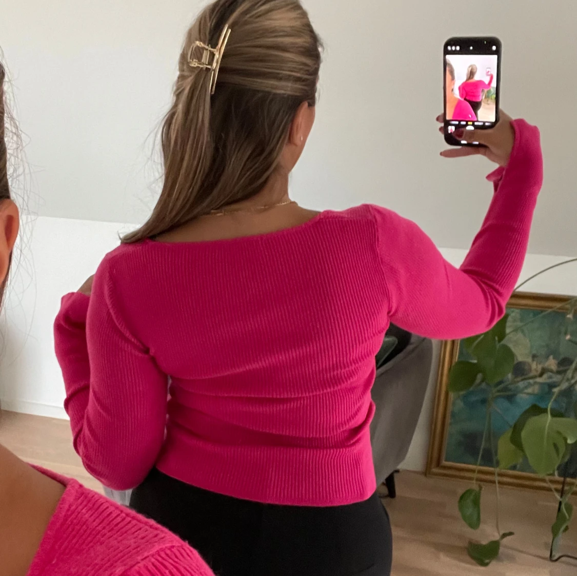 Ribbad rosa långärmad topp - 2