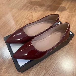 Vinröda ballerinaskor med spetsig tå - Snygga vinröda ballerinaskor i lackad finish med spetsig tå och platt sula. Aldriv använda i st 37♥️