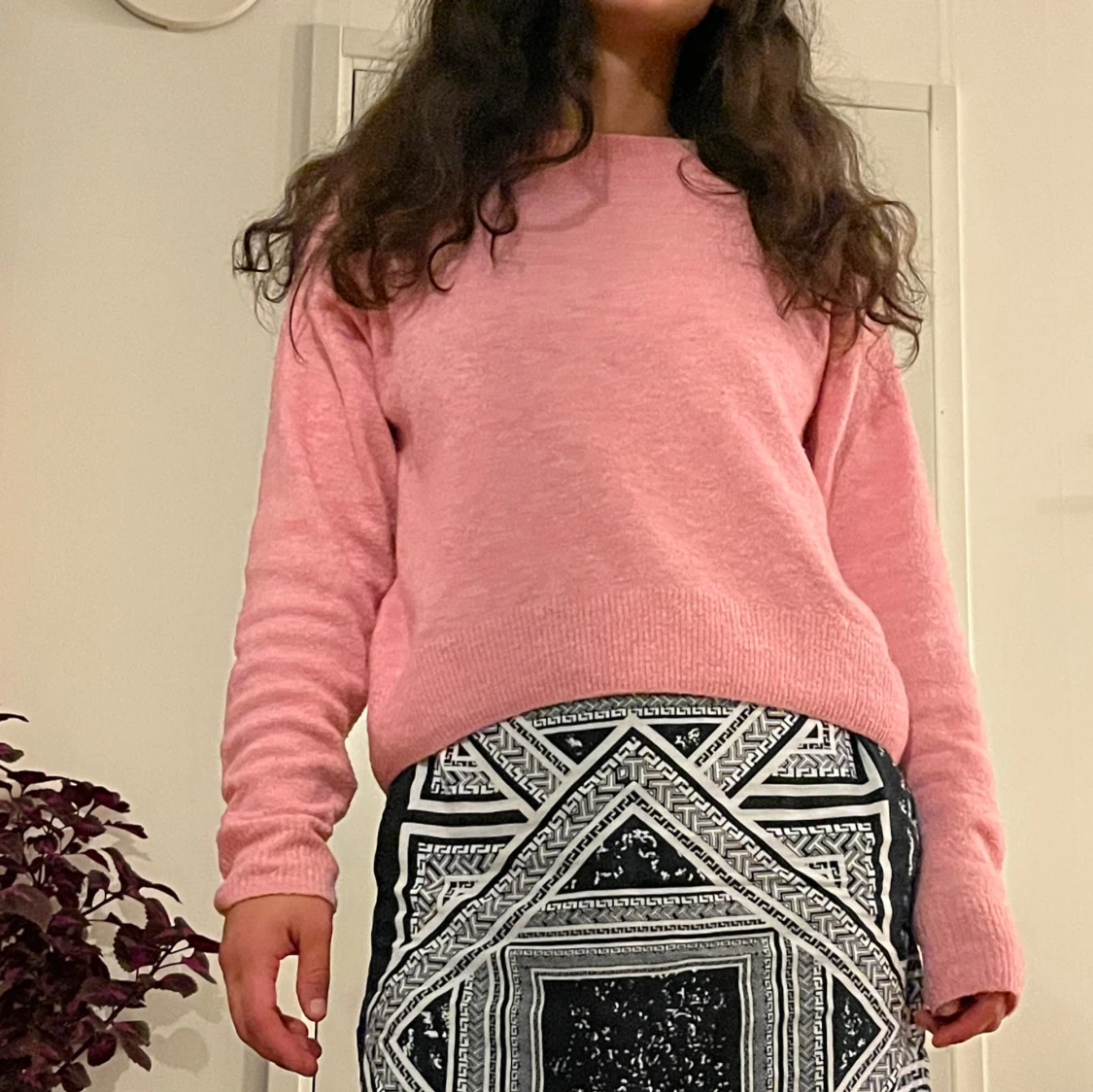 Rosa stickad tröja med rund hals - 2