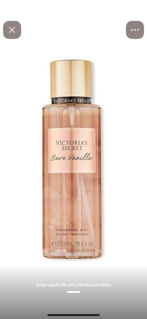 Victoria secret bare vanilla mist  - En parfym mist från Victoria secret i populära doften” bare vanilla ” !! 🍦🍨 Se andra bilden för hur mycket den är använd men ca 90% använd. 💕💕