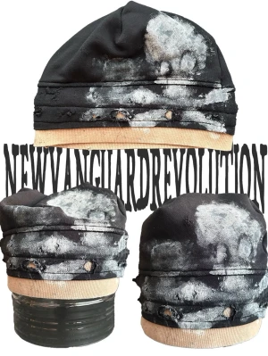 NVR Skull Beanie — 1 of 1 -  instagram: @newvanguardrevolution  NVR Skull Beanie — 1 of 1 Handmade in Stockholm from reclaimed sweatshirts Hand-printed skull Relaxed fit  