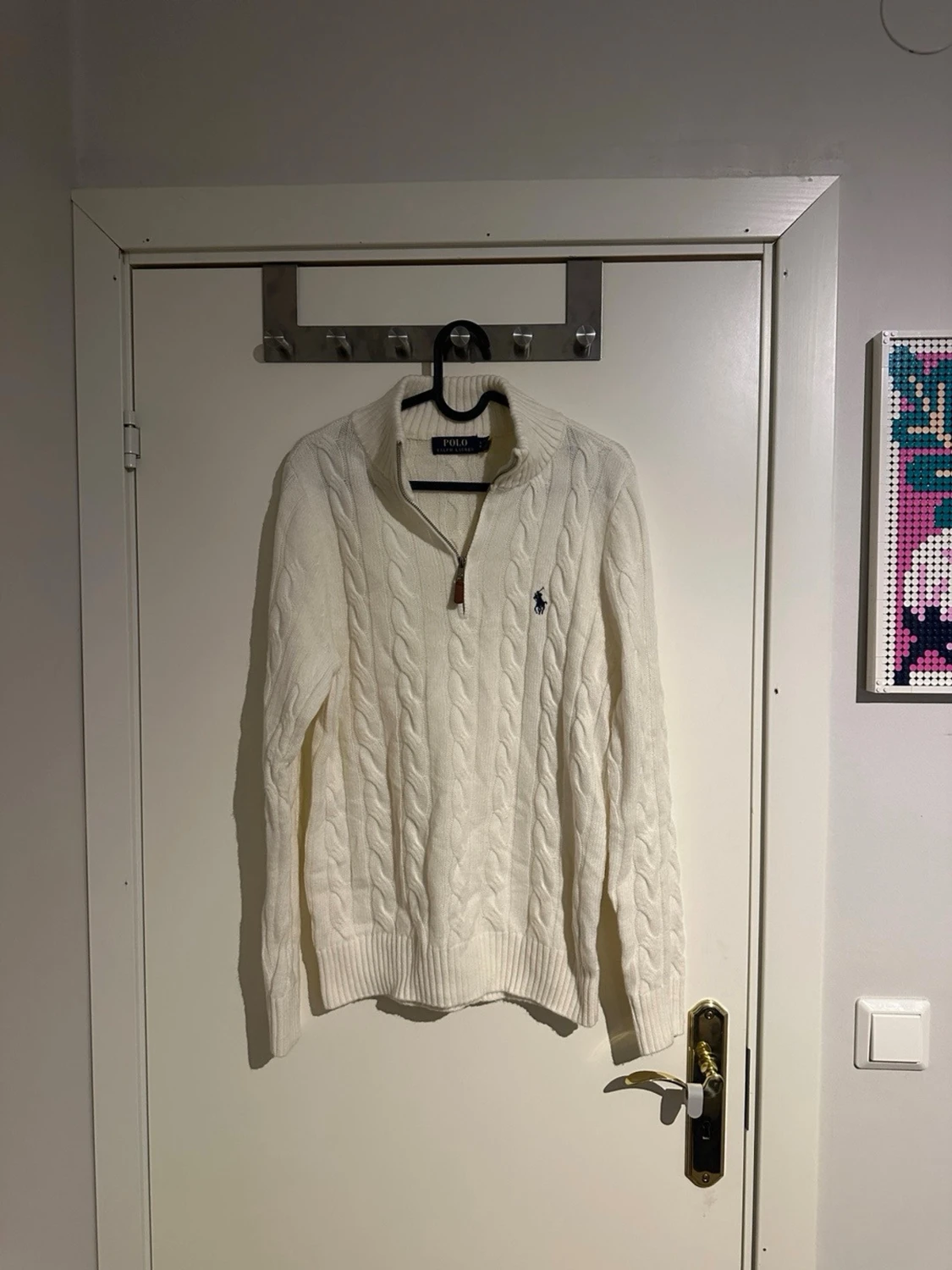 Vit kabelstickad polotröja Polo Ralph Lauren
