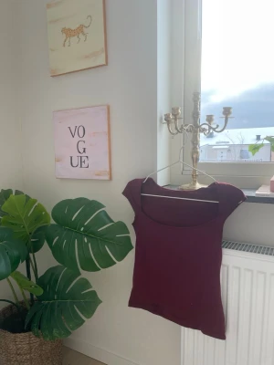 Vinröd linnetopp från Brandy Melville - Säljer en vinröd linnetopp från Brandy Melville med breda axelband och mjuk, stretchig känsla. Toppen är ärmlös och har en snygg, enkel design som är lätt att matcha. Materialet är bomull och bara använd några gånger men knappt 💞