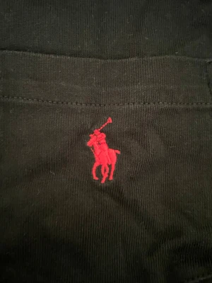Svart t-shirt från Polo Ralph Lauren - Klassisk svart t-shirt från Polo Ralph Lauren med röd broderad logga på bröstfickan. T-shirten har rund halsringning och korta ärmar. Tillverkad i mjuk bomull för en skön och avslappnad stil.