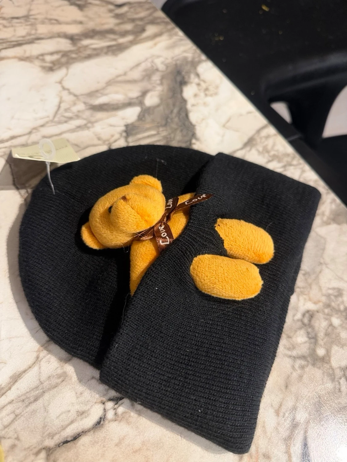 Svart mössa med nalle-detalj Barn - 1