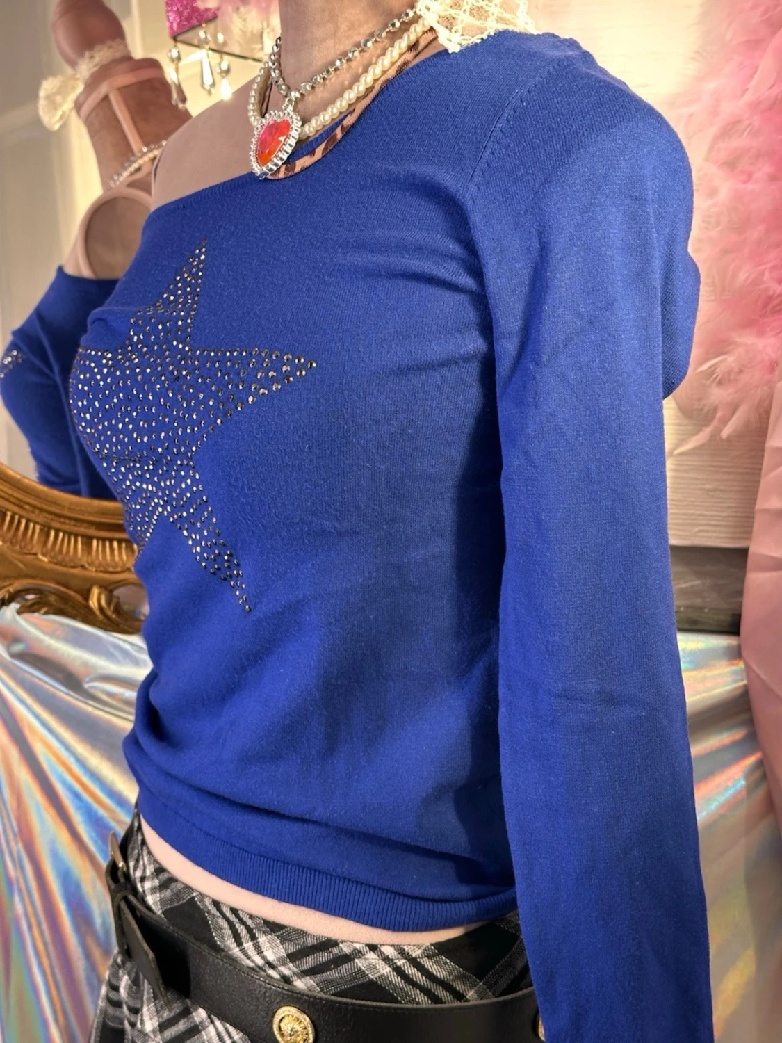 Kornblå offshoulder topp med stjärna - 3