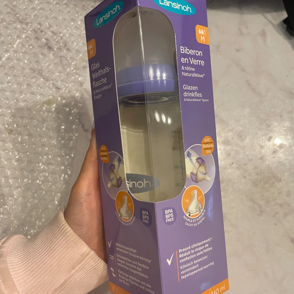 Lansinoh Glas Weithalsflasche & NaturalWave Sauger 240ml - 1