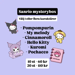 Sanrio mysterybox (stickers)!💜 - Välj 1 eller flera karaktärer & välj mellan 10/20 st! 🌸få en suprise mix med olika sanrio klistermärken som vi målat! 🤍storlek mellan 2-7 cm