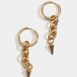 Guldiga örhängen med kedjor och spikes - Snygga guldiga örhängen med rund form och hängande kedjor som avslutas med coola spikes. Perfekt för dig som vill ha en edgy och trendig look. Passar till alla tillfällen när du vill sticka ut lite extra.