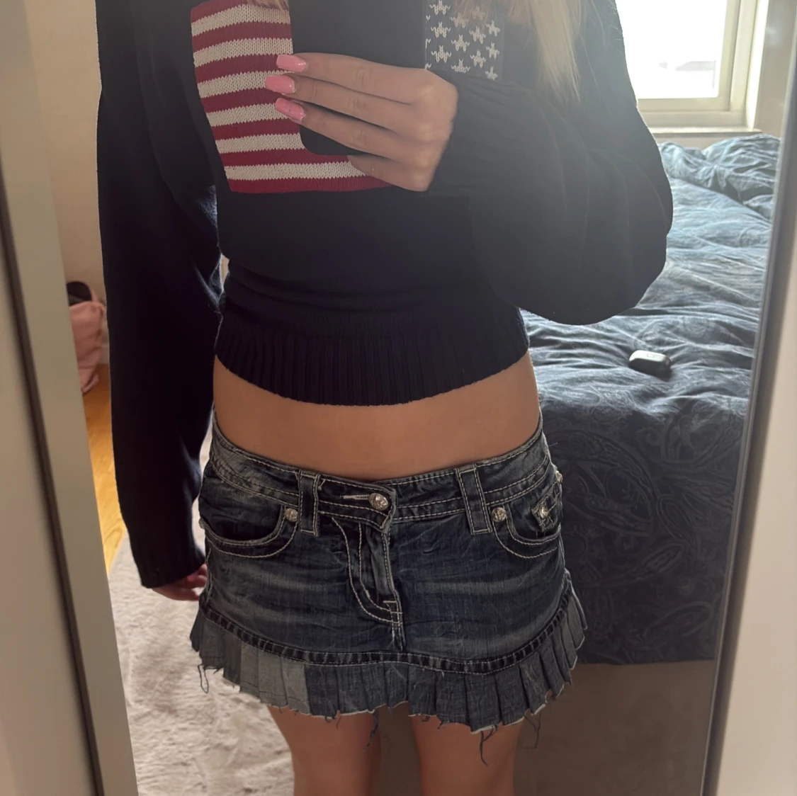 Miss Me jeanskjol med broderi och nitar - 4