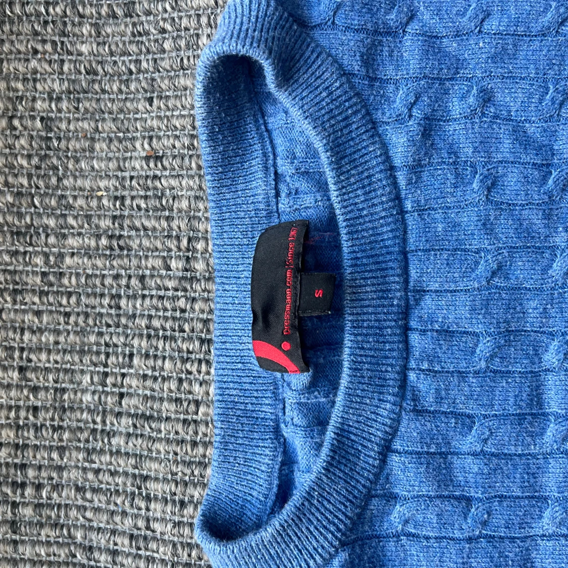 Blå stickad tröja Dressmann S - 3
