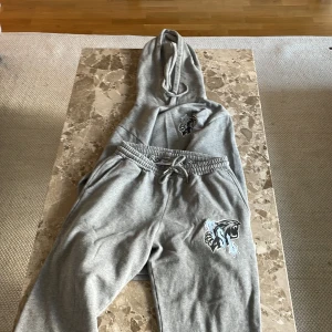 Trapstar tracksuit  - Snygg och bekväm grå tracksuit i mjukt bomullsmaterial. Perfekt både för vardagsbruk och avslappnade dagar hemma. På bröstet finns ett stilrent tryck i svart, blått och vitt med ett unikt grafiskt motiv som ger en modern streetwear-känsla. Även helt oanvänd då jag inte haft på mig den ute en enda gång. 
