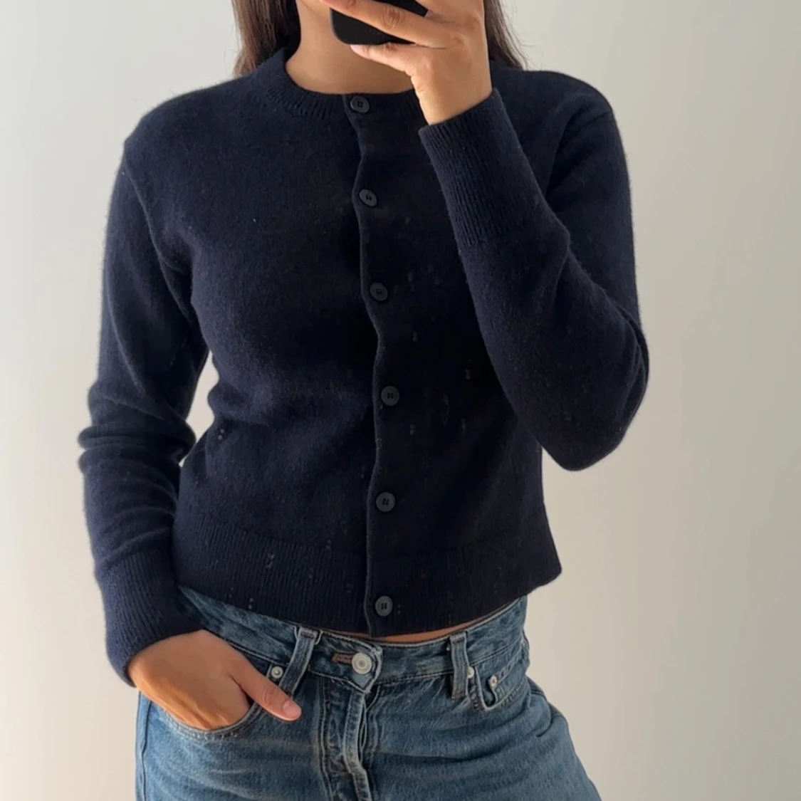 Mörkblå kofta i 100% merinoull 