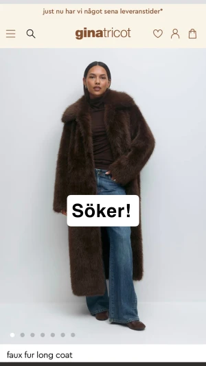 Söker brun pälsjacka från Gina Tricot - Söker denna jacka från Gina Tricot i storlek M. Hör av dig till mig om du säljer.
