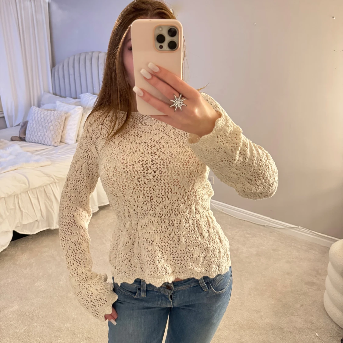 Beige stickad tröja  - 1