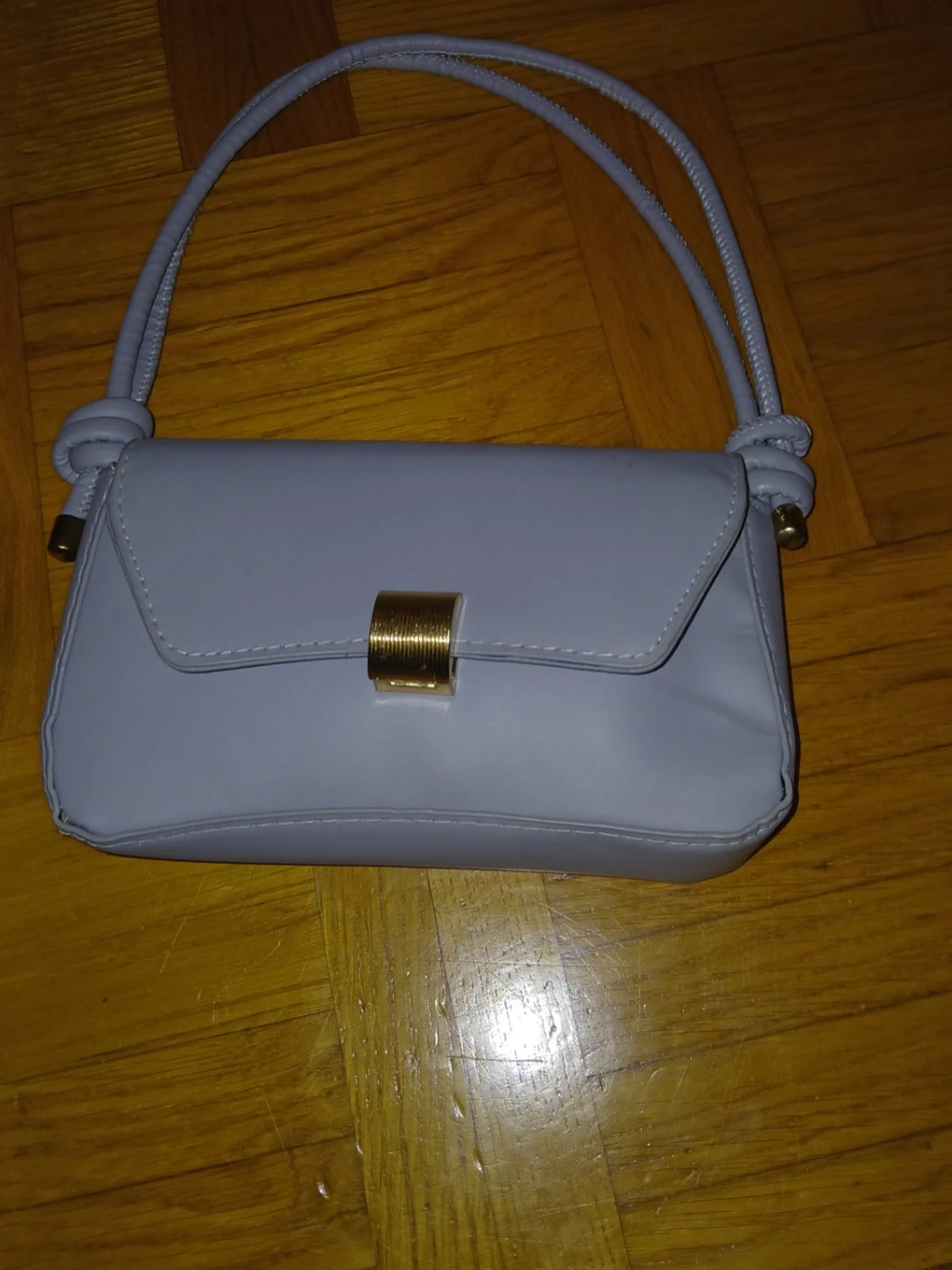 Grå/blå axelväska med gulddetalj - 2