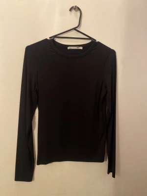 Svart långärmad topp från 157 - En svart, enkel långärmad topp från 157 med rund halsringning. Modellen är tight och har en clean look utan detaljer. Perfekt att styla med jeans eller kjol för en stilren vibe.
