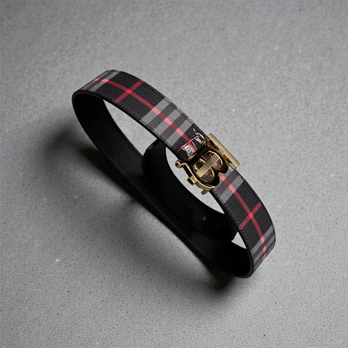 Burberry rutig skinnbälte med guldspänne - 1