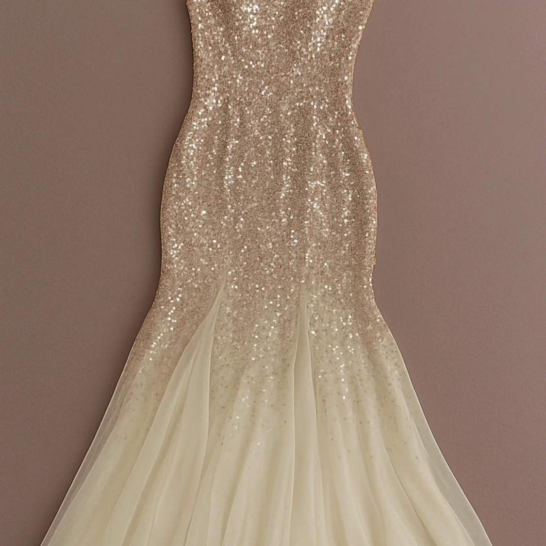 Champagnefärgad glittrig långklänning