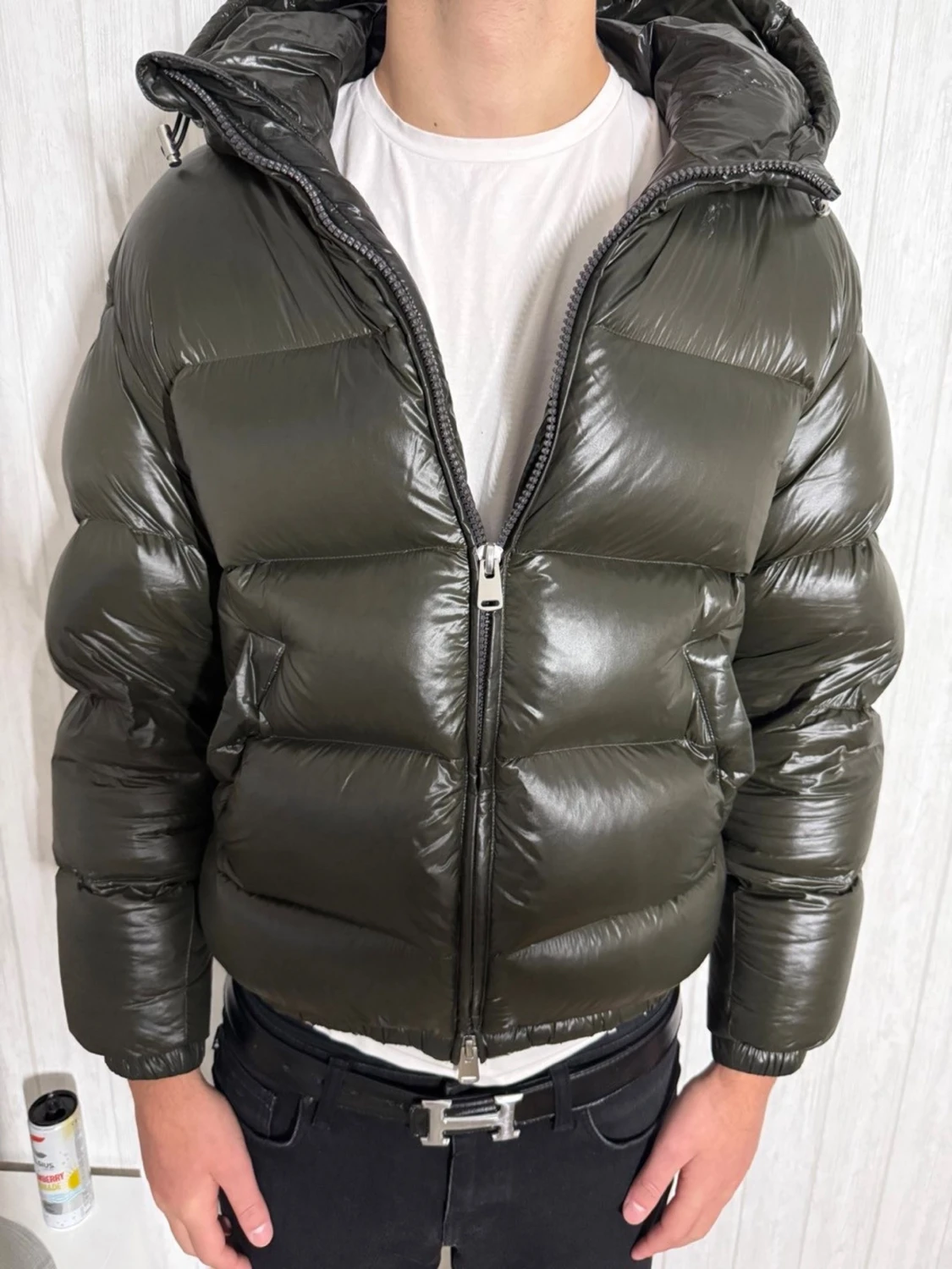 Mörkgrön pufferjacka med huva - 2