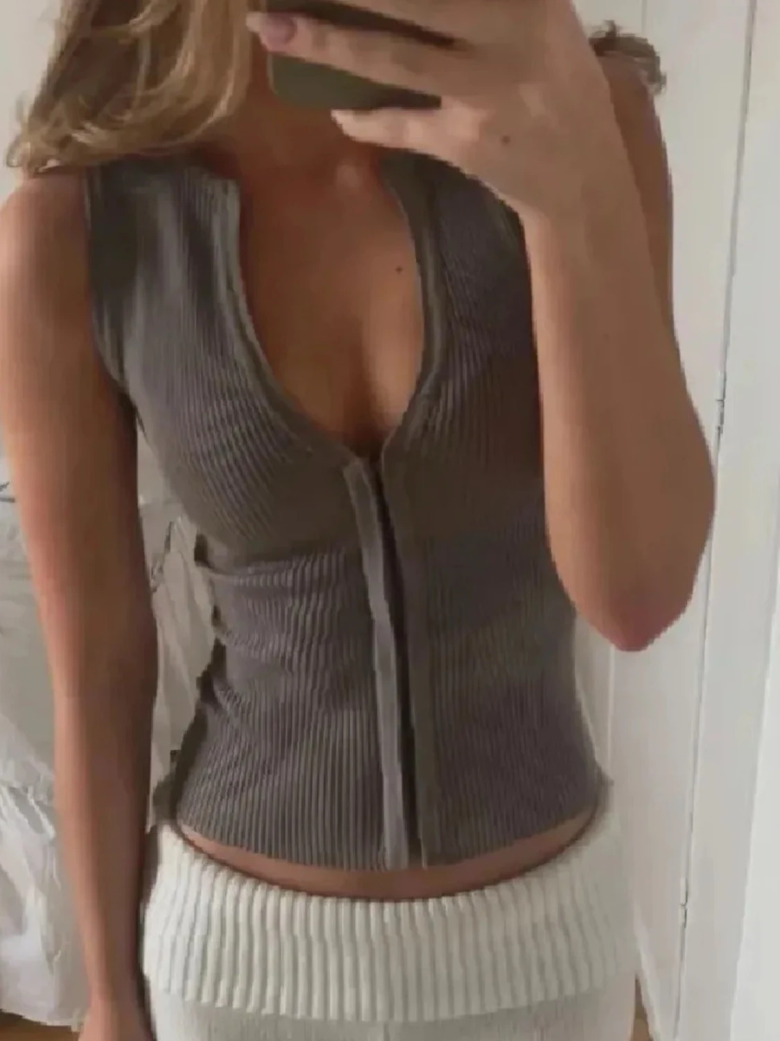 Beige/ grå ribbad croppad topp💖💖 - 2