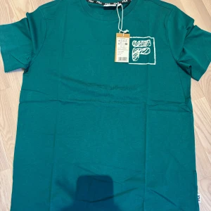 Grön t-shirt med tryck från Fila - Snygg grön t-shirt från Fila med vit grafiskt tryck både fram och bak. T-shirten har rund hals och korta ärmar, och är tillverkad i mjuk bomull. Perfekt för dig som gillar sportiga och stilrena plagg med en cool logga.