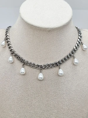 Handgjort halsband med pärlor  - Material-rostfritt stål.  Kedjetjocklek-7, 2mm #65