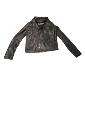 Brun skinnjacka med dragkedja - Snygg brun skinnjacka. Klassisk krage och långa ärmar. Perfekt för dig som vill ha en tidlös och trendig jacka i garderoben. Storlek 50 EU, kan passa en storlek mindre.